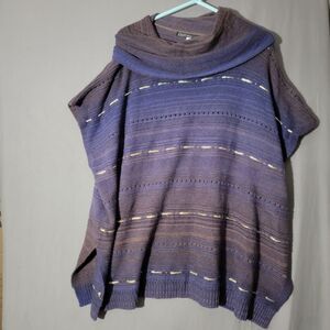 Handwoven Poncho Sweater Cloak Sz M-XL Ombre Purple Blue Laser Cuts Southwestern